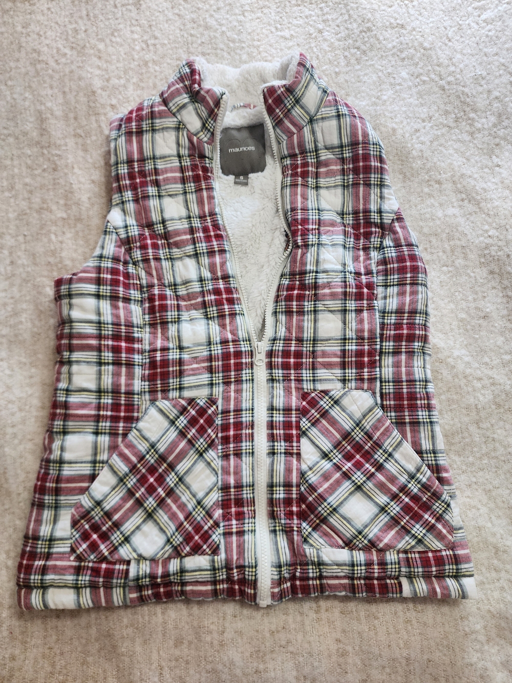 Maurices Women's Red Plaid Sherpa-Lined Puffer Vest